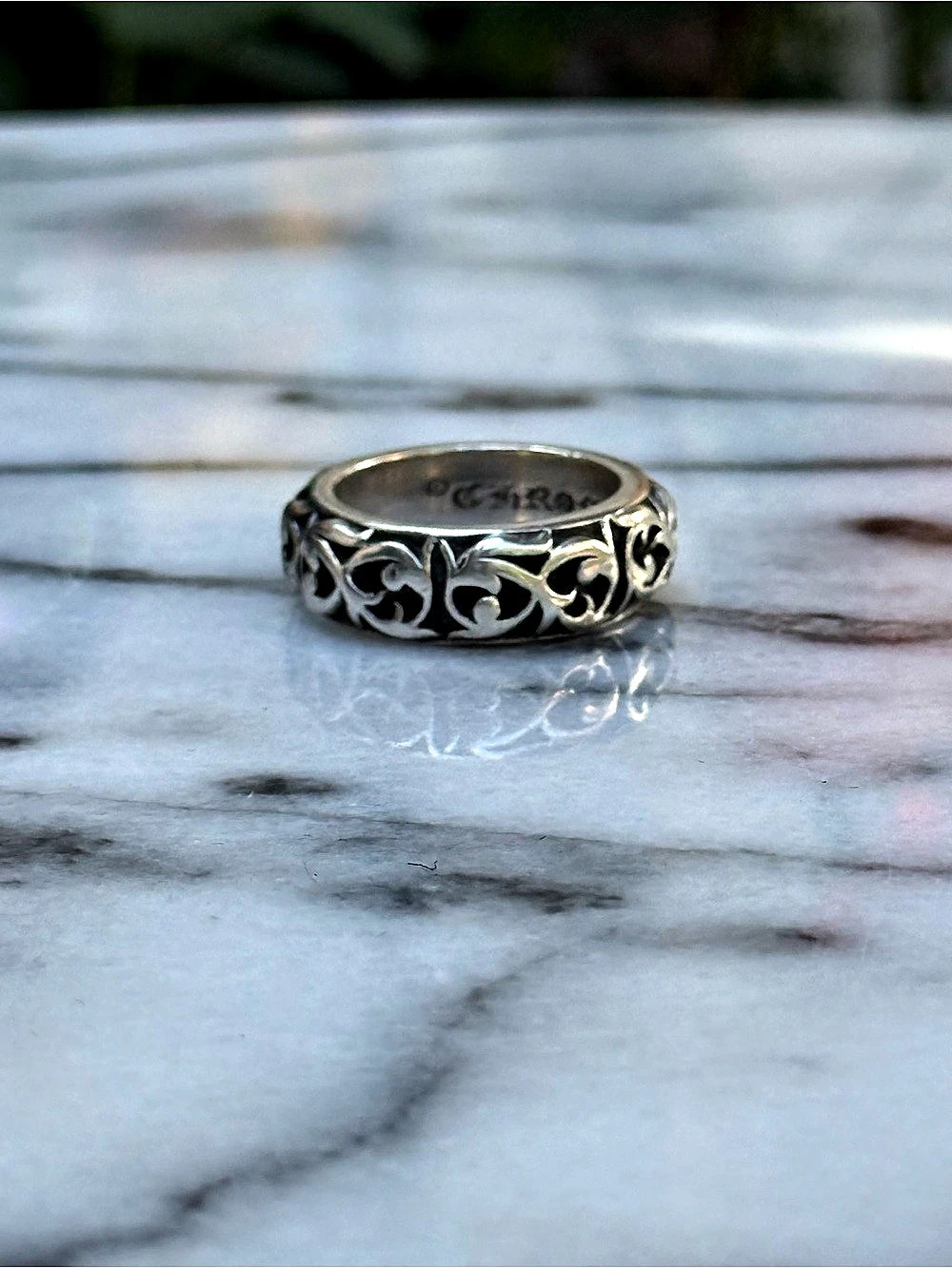 Chrome Hearts Scroll Band Ring in Silver Size 8